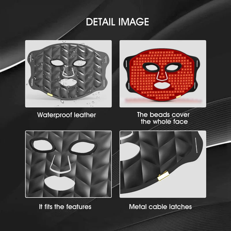 New tech leather silicone washable led face beauty device led light therapy mask